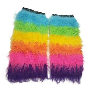Neon Rainbow Faux Fur Leg Warmers Dance Wear Raver Club Scene Festival EDM